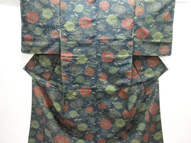 JAPANESE KIMONO / ANTIQUE KIMONO / SILK / TOKAMACHI TSUMUGI / WOVEN FLOWER ARABESQUE